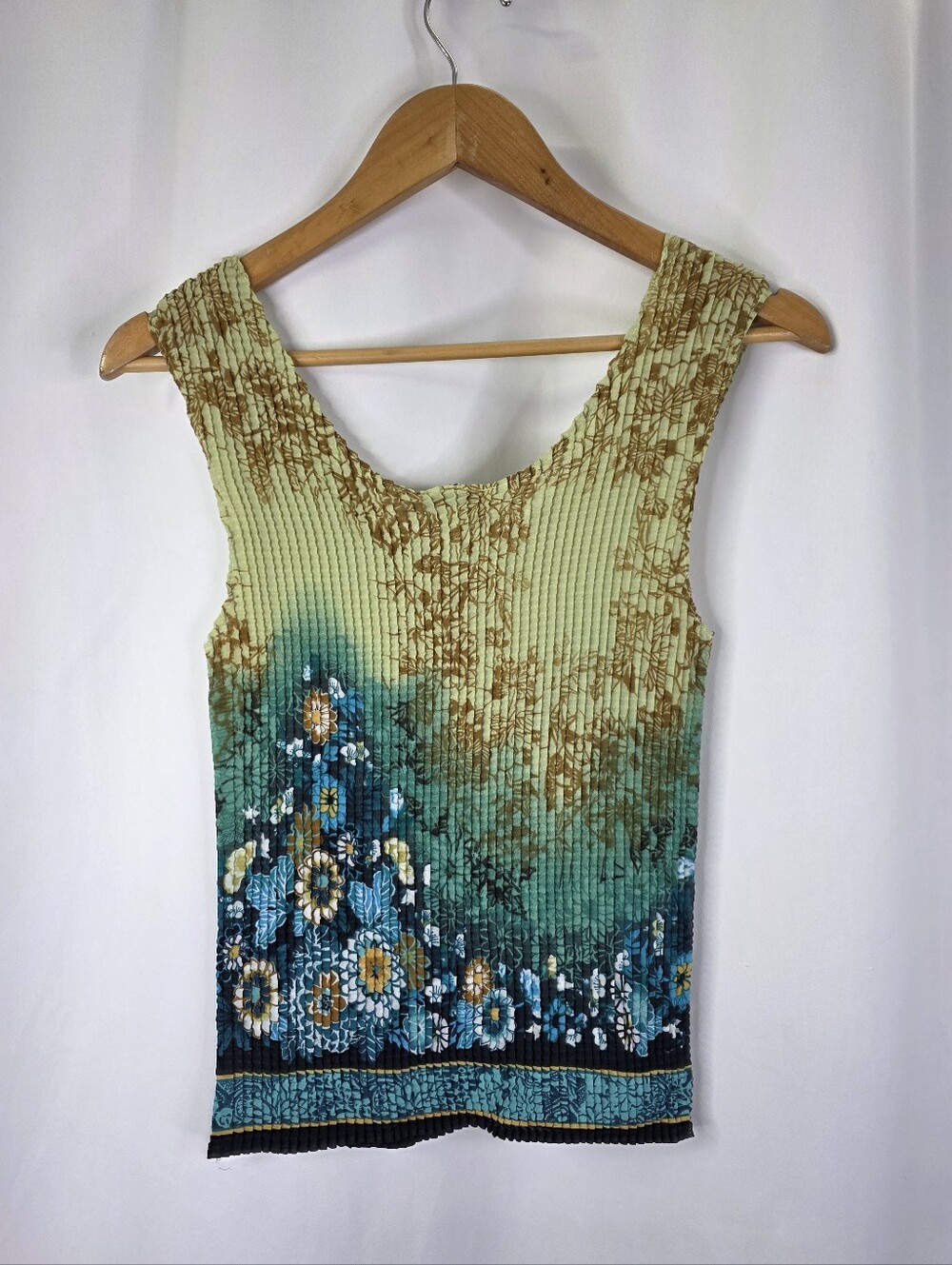 Le Grange Y2K Women's Size Medium Waffle Stretch Blouse Crinkle Blue Floral 2000 - Picture 11 of 14